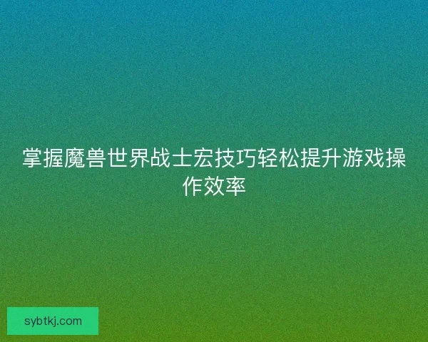 掌握魔兽世界战士宏技巧轻松提升游戏操作效率